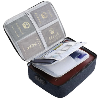 Geanta Klevo pentru Depozitare Acte si Documente, Facturi, Carduri, cu Cod de Securitate, 2 Compartimente, Impermeabila, 37 x 10.5 x 27 cm, Albastru Marin