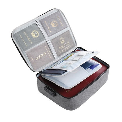 Geanta Klevo pentru Depozitare Acte si Documente, Facturi, Carduri, cu Cod de Securitate, 3 Compartimente, Impermeabila, 37 x 10.5 x 27 cm, Gri