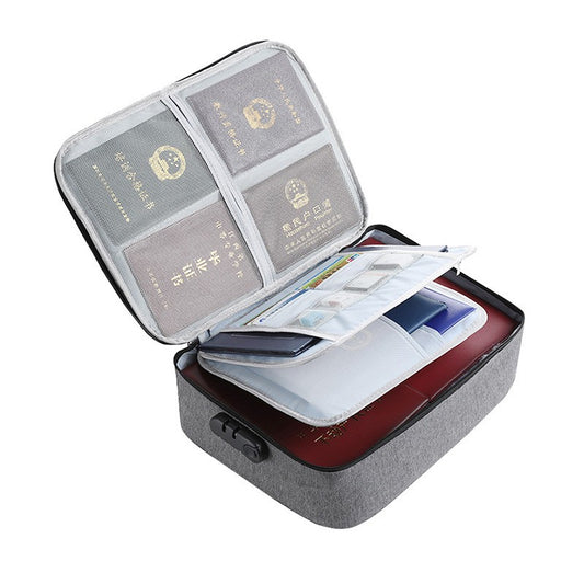 Geanta Klevo pentru Depozitare Acte si Documente, Facturi, Carduri, cu Cod de Securitate, 3 Compartimente, Impermeabila, 37 x 10.5 x 27 cm, Gri