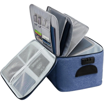 Geanta Klevo pentru Depozitare Acte si Documente, Facturi, Carduri, cu Cod de Securitate, 5 Compartimente, Impermeabila, 37 x 20 x 27 cm, Albastru