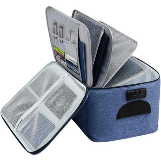 Geanta Klevo pentru Depozitare Acte si Documente, Facturi, Carduri, cu Cod de Securitate, 5 Compartimente, Impermeabila, 37 x 20 x 27 cm, Albastru
