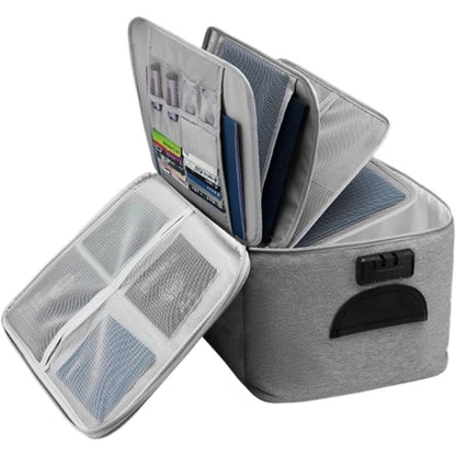 Geanta Klevo pentru Depozitare Acte si Documente, Facturi, Carduri, cu Cod de Securitate, 5 Compartimente, Impermeabila, 37 x 20 x 27 cm, Gri