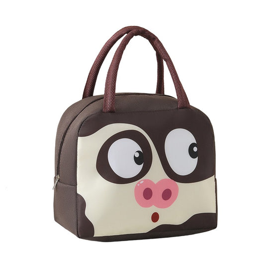 Geantă Frigorifică, Klevo, cu Desene Animat, Portabilă pentru Copii, de Prânz, din Pânză Oxford, 22x14x19 cm, Model Porc, Maro