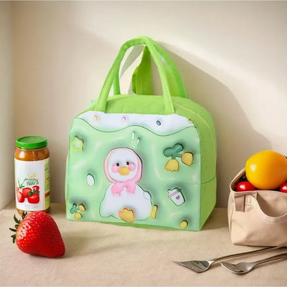 Geantă Frigorifică, Klevo, cu Desene Animate 3D, Portabilă pentru Copii, de Prânz, din Pânză Oxford, 23x13x19 cm, Model Ratusca, Verde