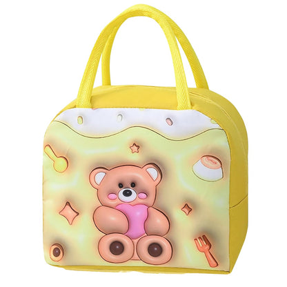 Geantă Frigorifică, Klevo, cu Desene Animate 3D, Portabilă pentru Copii, de Prânz, din Pânză Oxford, 23x13x19 cm, Model Ursulet, Galben