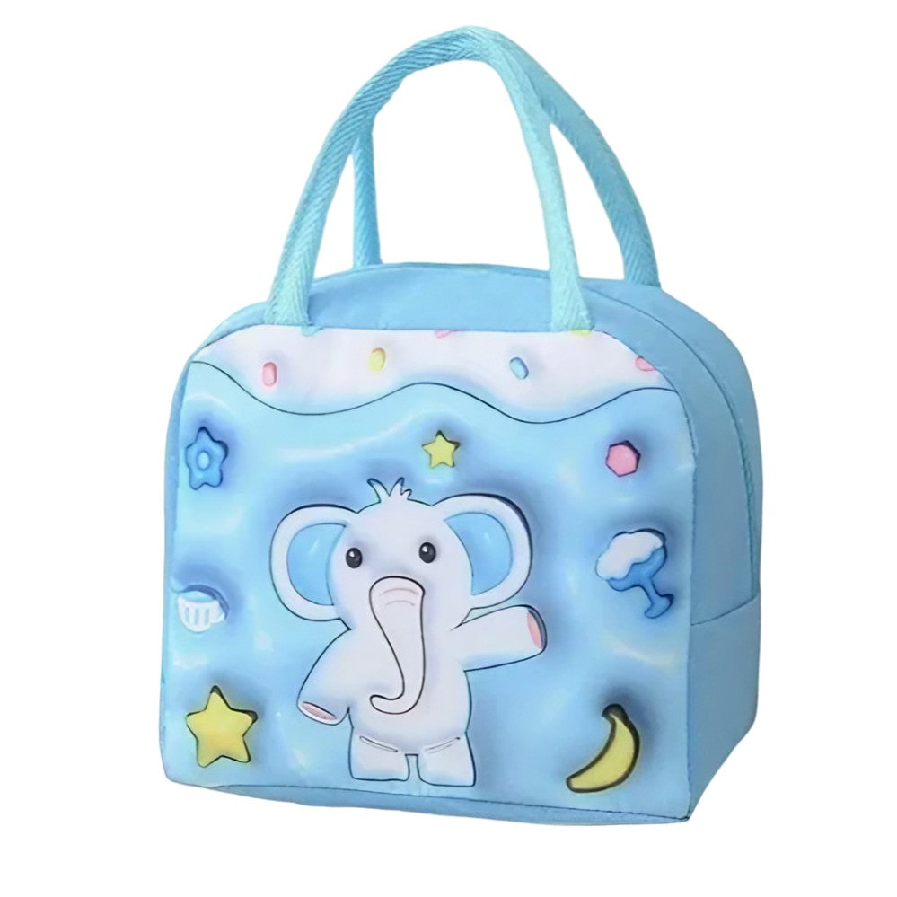 Geantă Frigorifică, Klevo, cu Desene Animate 3D, Portabilă pentru Copii, de Prânz, din Pânză Oxford, 23x13x19 cm, Model Elefantel, Albastru