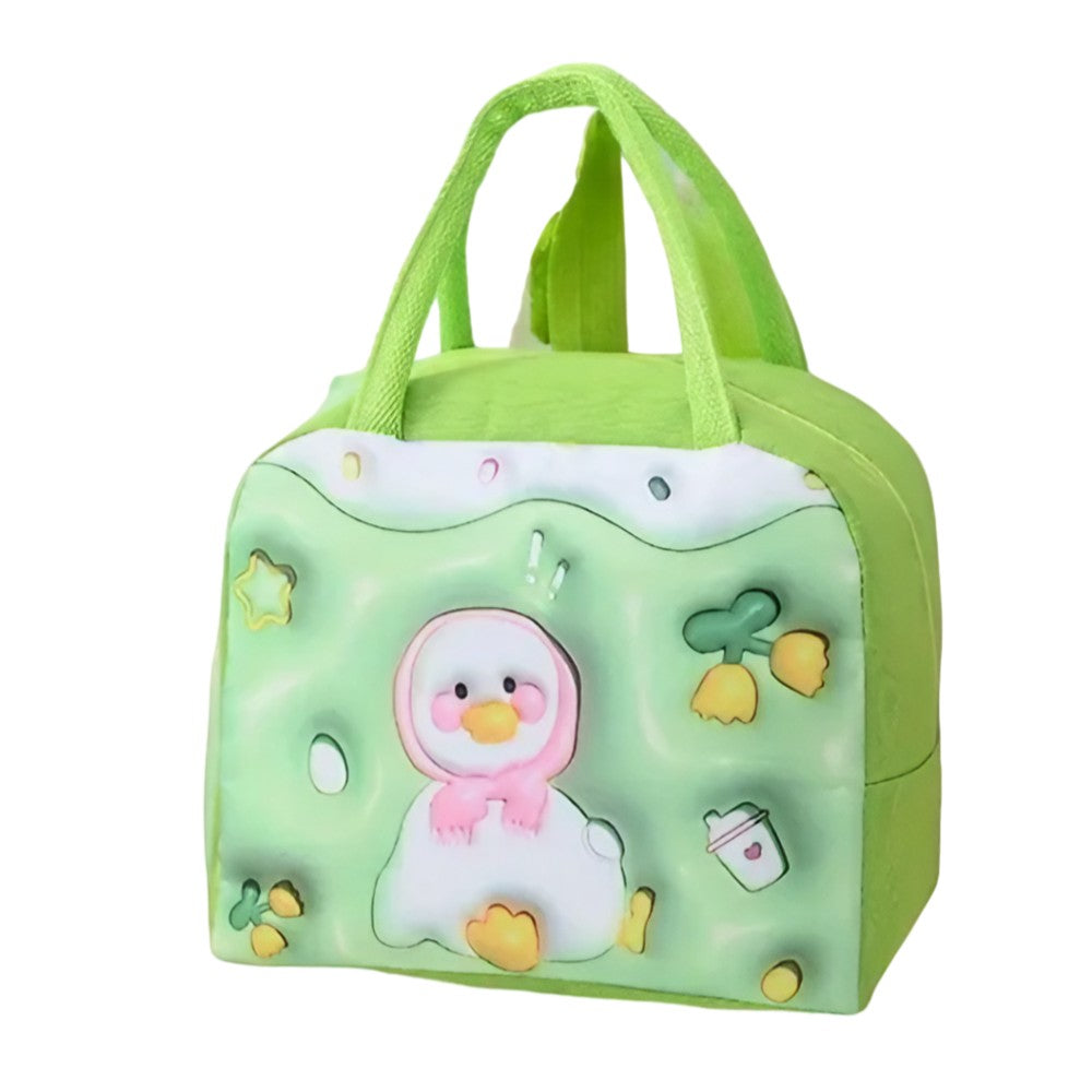 Geantă Frigorifică, Klevo, cu Desene Animate 3D, Portabilă pentru Copii, de Prânz, din Pânză Oxford, 23x13x19 cm, Model Ratusca, Verde