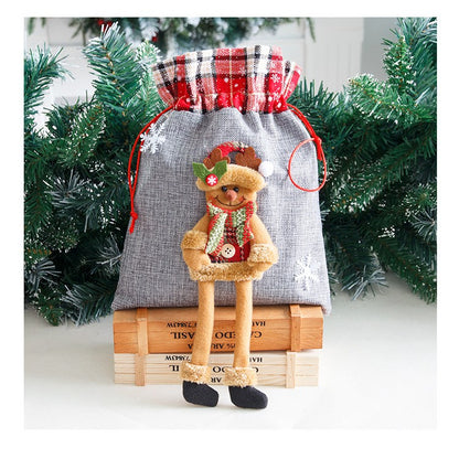 Sac din textil pentru cadouri de Craciun, Klevo, Model Ren, 30x25 cm, Gri