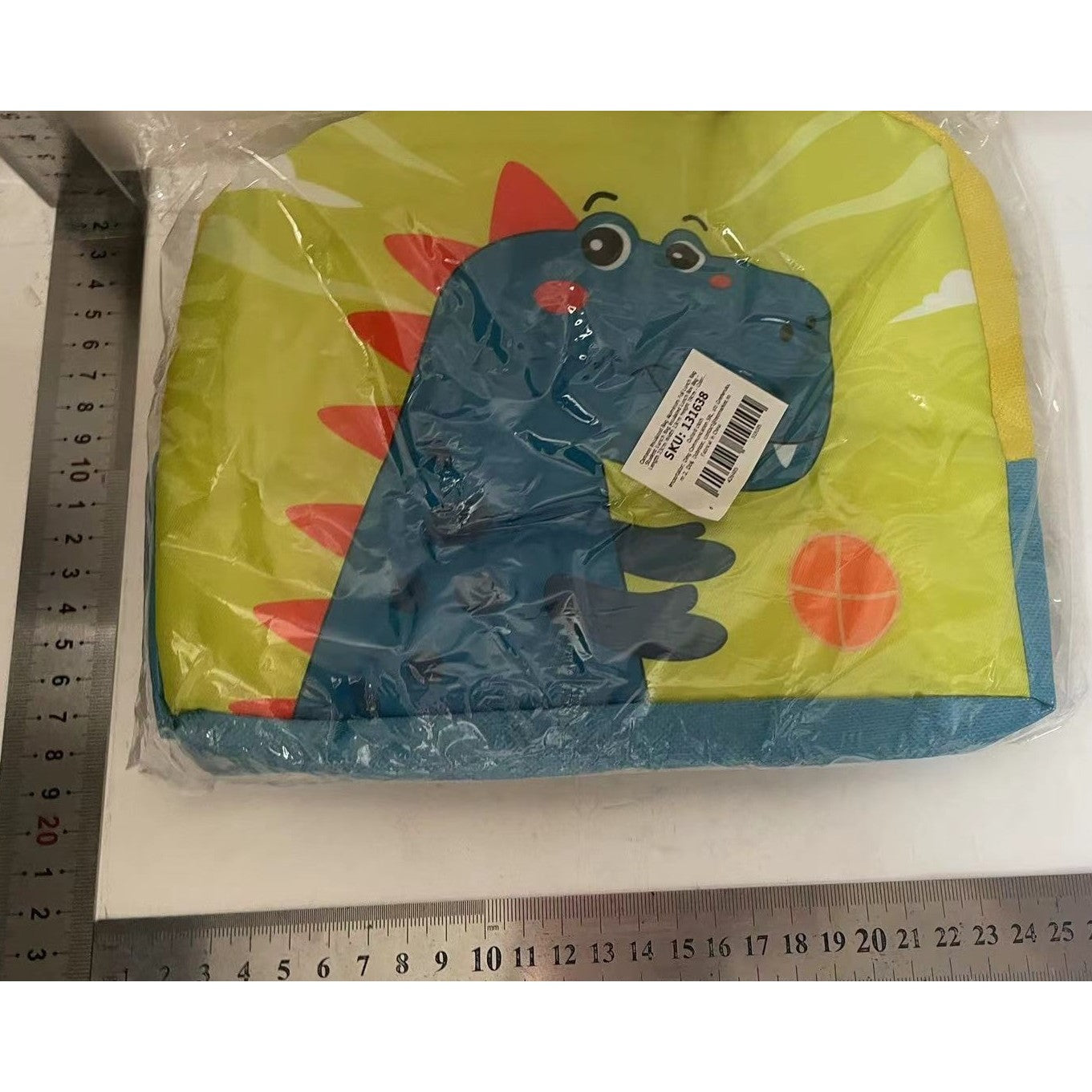 Geanta Termoizolanta pentru Copii, Klevo, 23x13x19 cm, Model Imprimeu Dinozaur, din Folie de Aluminiu si Panza Oxford, Albastru/Galben