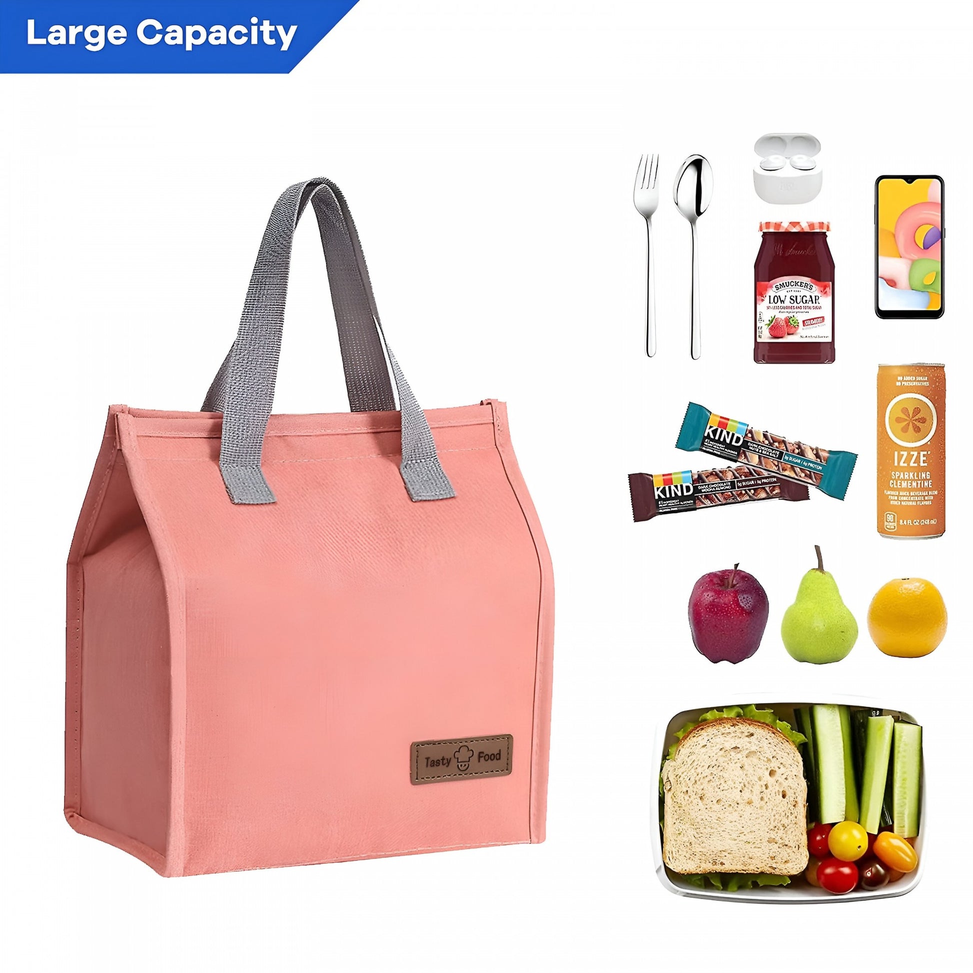 Geanta Termoizolanta Tip Bento Bag Klevo, Camping Cooler, Aluminiu, 22.5x13x25,5 cm, 3.3 L, Roz
