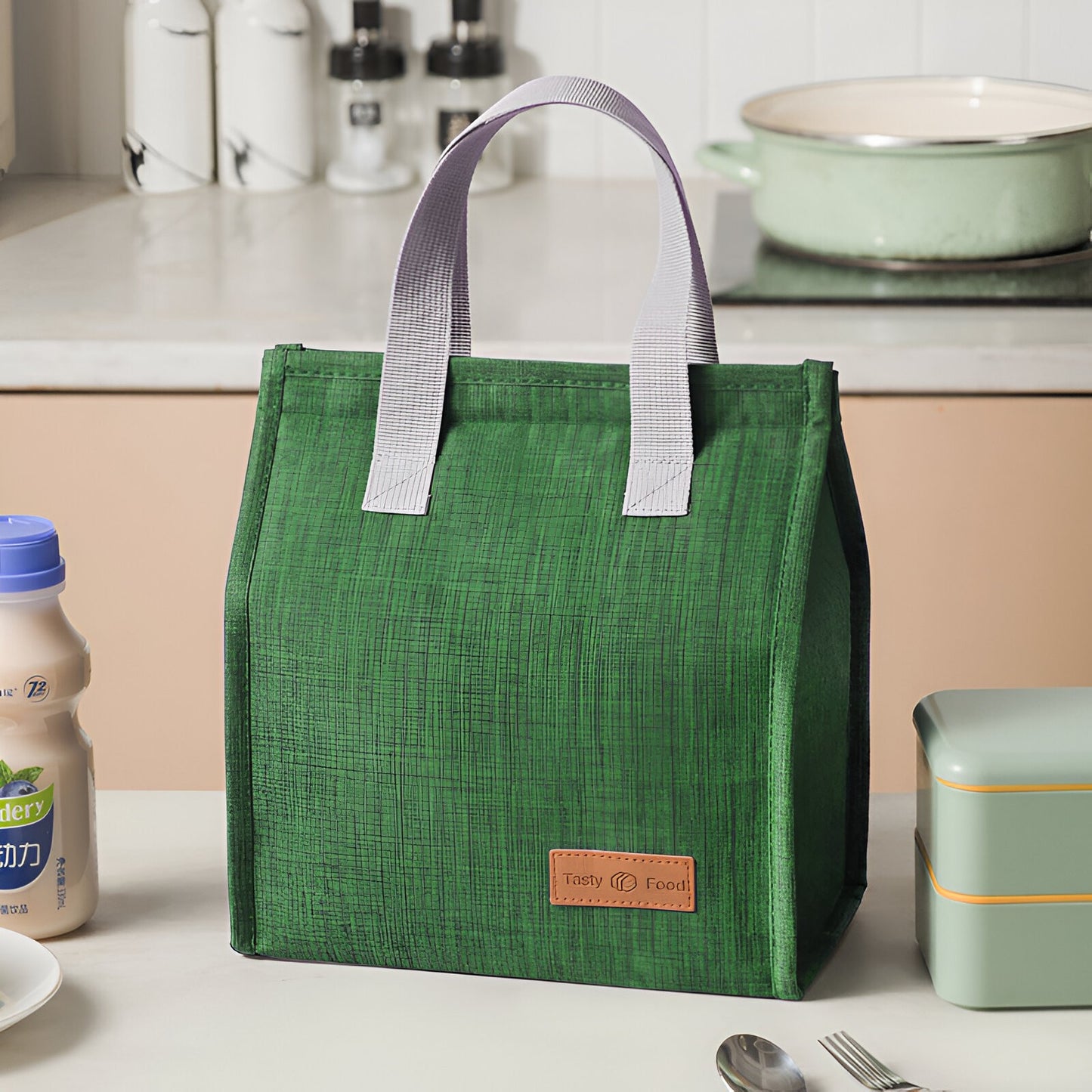 Geanta Termoizolanta Tip Bento Bag Klevo, Camping Cooler, Aluminiu, 22.5x13x25,5 cm, 3.3 L, Verde
