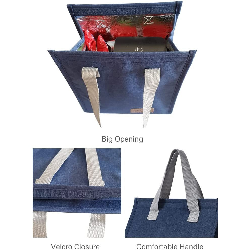 Geanta termoizolanta tip bento bag Klevo, camping cooler bag, Aluminiu, 22.5 x 13 cm, 3.3 L, albastru