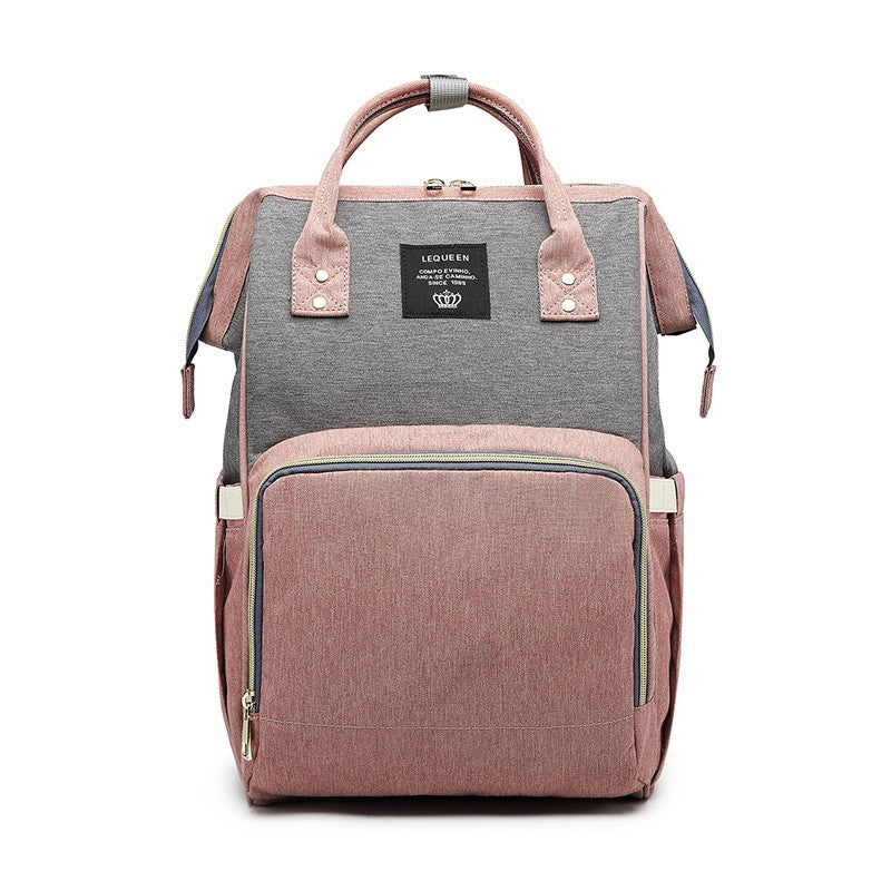 Rucsac Multifunctional pentru Mamici, Klevo, din Panza Oxford, Compartimentare Multipla, Impermeabil, 43 x 18 x 26 cm, Roz/Gri