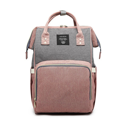 Rucsac Multifunctional pentru Mamici, Klevo, din Panza Oxford, Compartimentare Multipla, Impermeabil, 43 x 18 x 26 cm, Roz/Gri