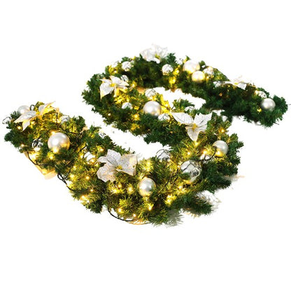 Ghirlanda decorativa Craciun cu Globuri si funde argintii, Klevo, 2,70 m, Verde