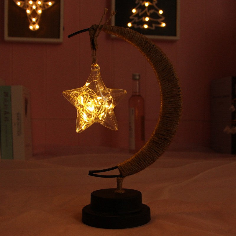 Lampa veghe Klevo, semi-luna cu stea din sticla, led, 28x15 cm, alb cald