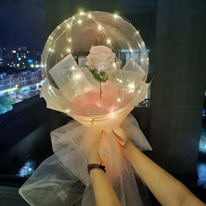 Trandafir in Balon LED cu Lumini, Klevo, Tip Buchet, Diametru 35 cm, Roz