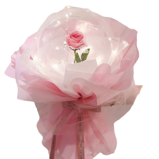 Trandafir in Balon LED cu Lumini, Klevo, Tip Buchet, Diametru 35 cm, Roz