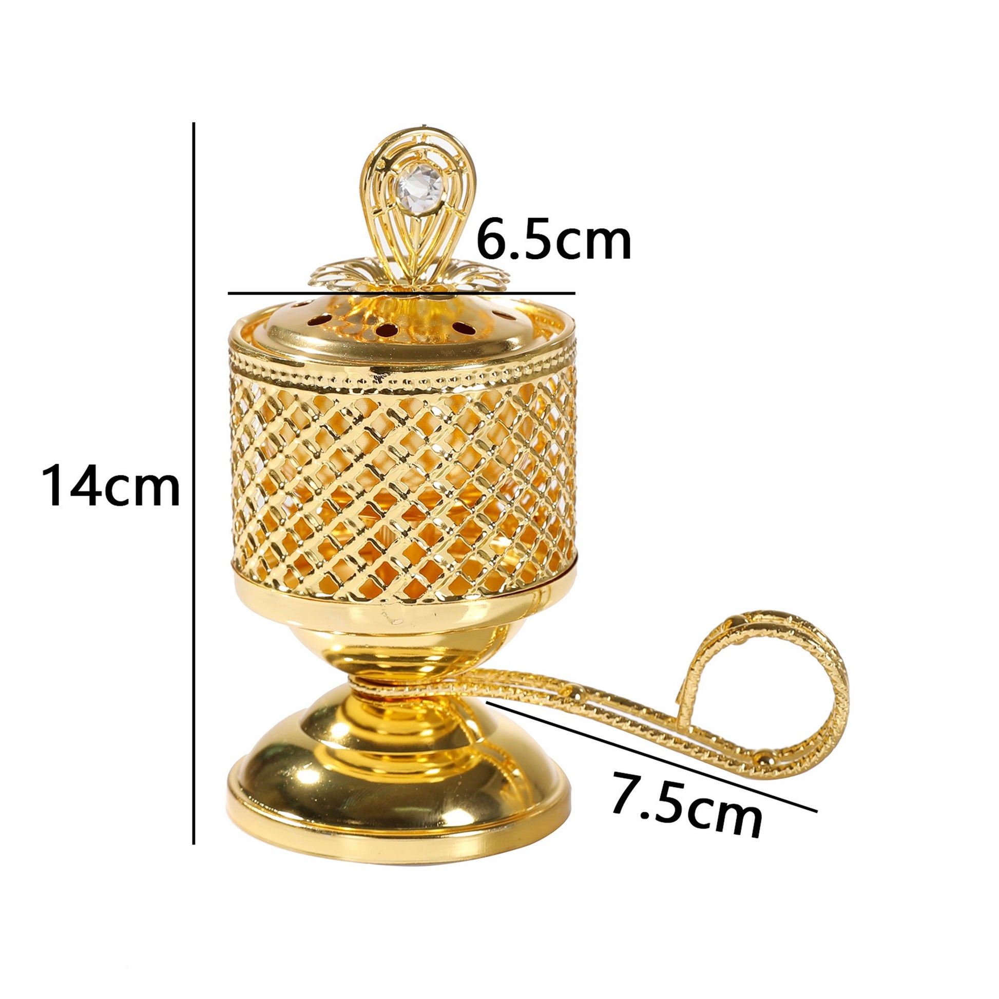 Arzator de Tamaie cu Carbune, Klevo, Metal Auriu, Stil Orientul Mijlociu, Portabil, cu Capac Anti Cenusa, 14 x 6.5 cm, Auriu