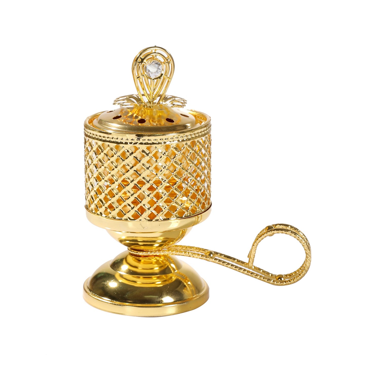 Arzator de Tamaie cu Carbune, Klevo, Metal Auriu, Stil Orientul Mijlociu, Portabil, cu Capac Anti Cenusa, 14 x 6.5 cm, Auriu