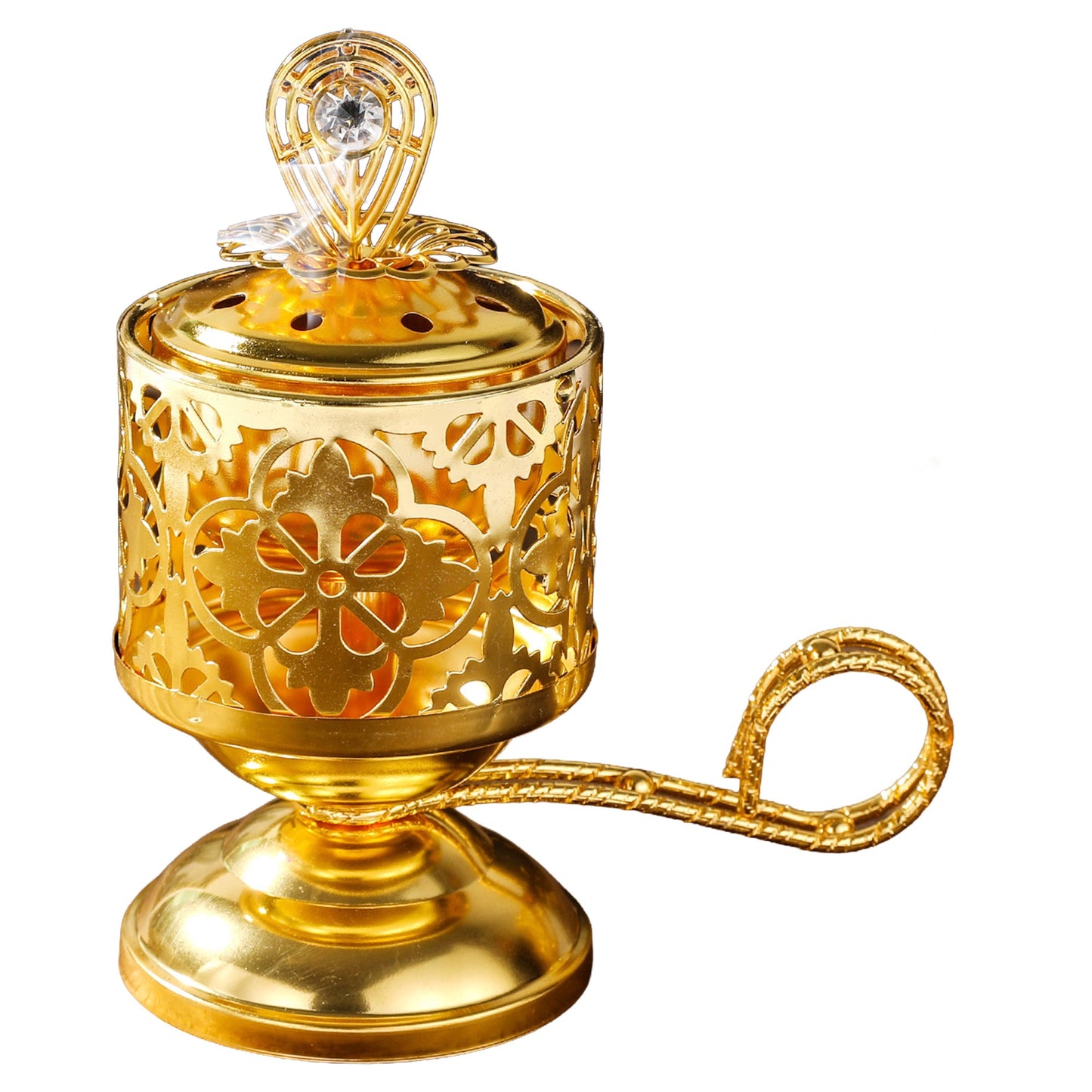 Arzator de Tamaie cu Carbune, Klevo, Metal Auriu, Stil Orientul Mijlociu, Portabil, cu Capac Anti Cenusa, 14 x 6.5 cm, Auriu