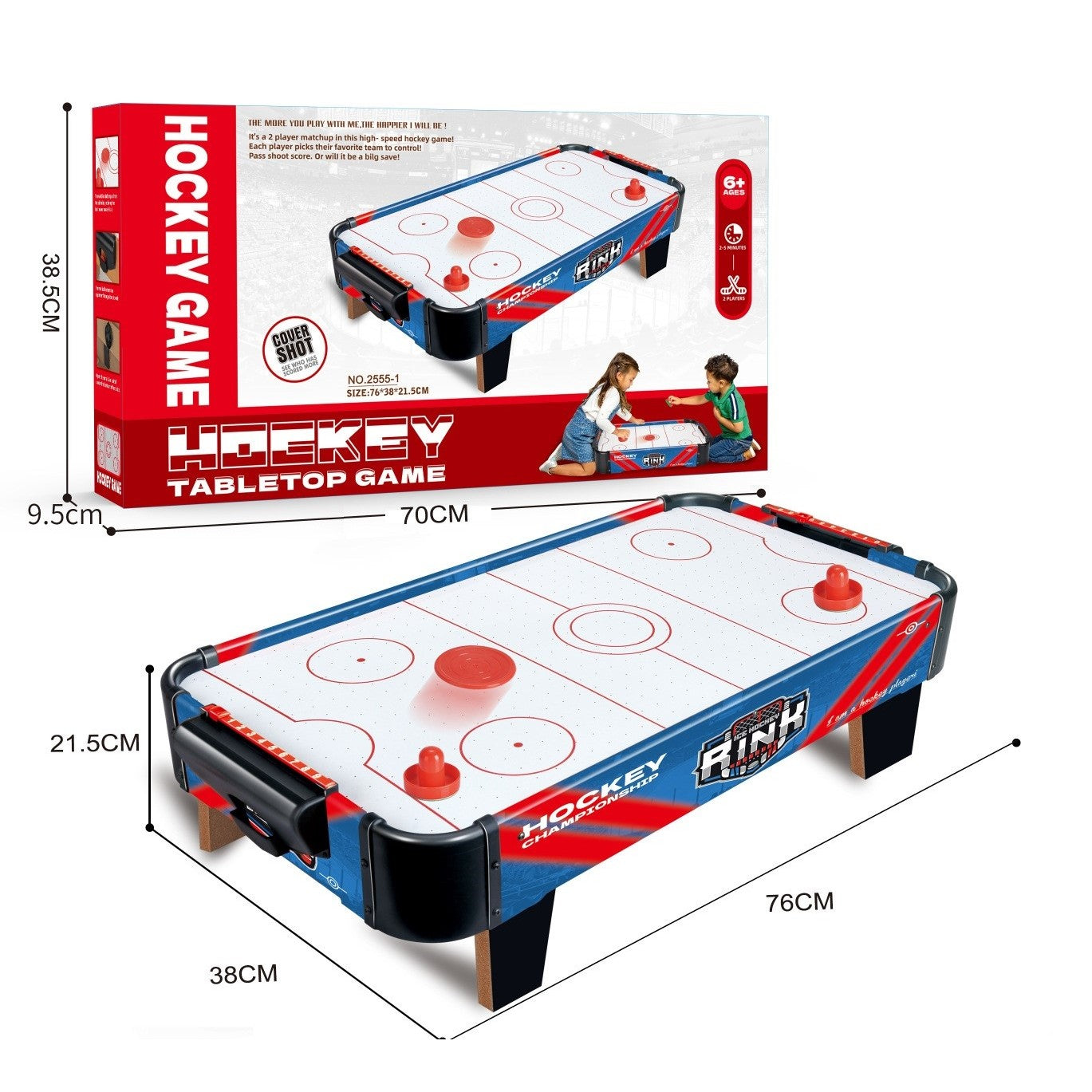 Masa Air Hockey Graffiti cu Picioare Scurte, Klevo, PVC, 2 Pucuri, Tabela Scor, 2 Impingatoare, 76x38x21.5 cm, Albastru