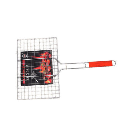 Gratar pentru Peste si Carne, Klevo, Suprafata Utila 32x19 cm, Otel Inoxidabil, cu Maner, Portabil, Argintiu