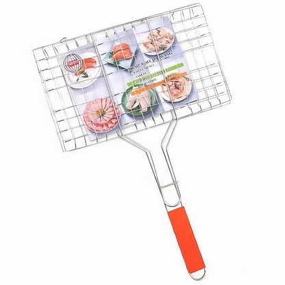 Gratar pentru Peste si Carne, Klevo, Suprafata Utila 32x19 cm, Otel Inoxidabil, cu Maner, Portabil, Argintiu