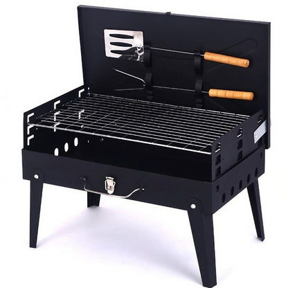 Gratar Portabil, Klevo, Pliabil, Tip Servieta, cu Accesorii pentru Gatit Incluse, Confectionat din Metal, 46x43x26 cm, Negru