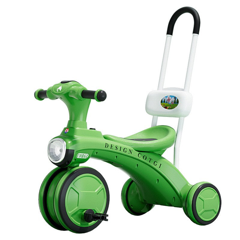 Tricicleta pentru copii Klevo, pedalare, impingere, lumini si sunete, pedale antiderapante, material dur, cos depozitare, varsta peste 18 luni