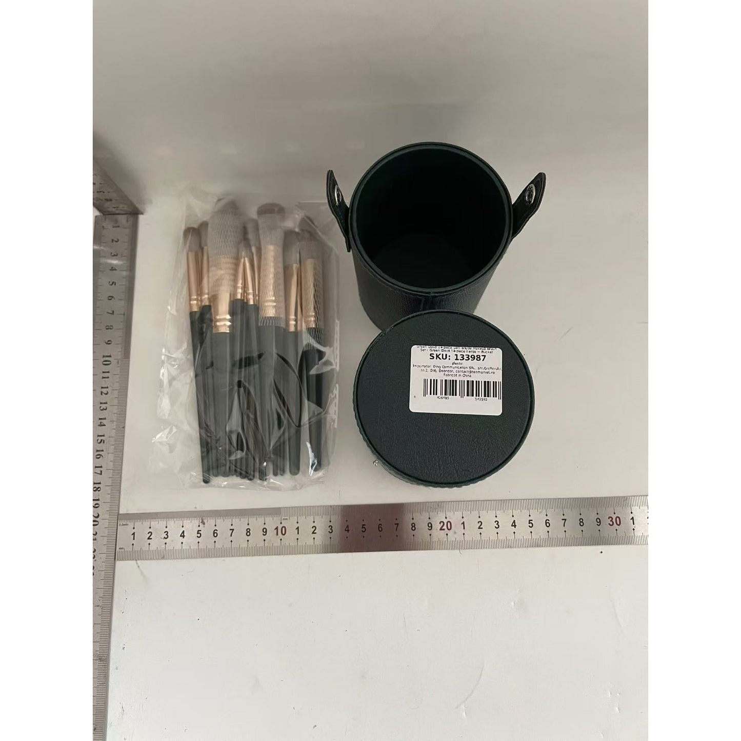 Set 14 Pensule de Machiaj cu Peri Moi, Klevo, cu Suport pentru Depozitare, Verzi
