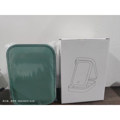 Portfard, Klevo, Geanta Cosmetice, cu Oglinda LED, 3 Moduri de Lumina, Incarcare USB, Baterie 1200 mAh, pentru Organizarea Cosmeticelor, 4 Compartimente, Imitatie Piele, Verde, 16.5x11.5x6 cm