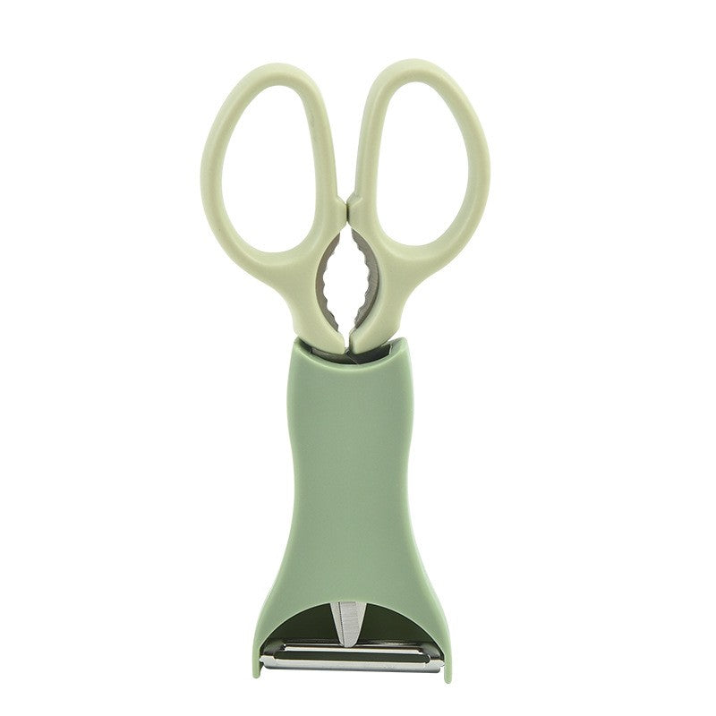 Set foarfeca pentru bucatarie Klevo, curatator legume tip suport, multifunctional, spargator nuci, material ABS si otel inoxidabil, maner ergonomic, 16.8 x 7.8 x 1 cm, verde