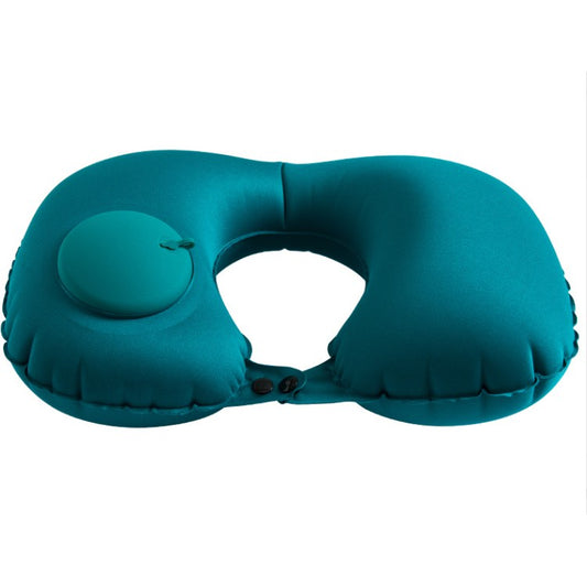 Perna pentru gat Klevo, portabila, umflare prin apasare, usor de depozitat, imbracata in material catifelat, in forma de U, 40 x 28 cm, verde