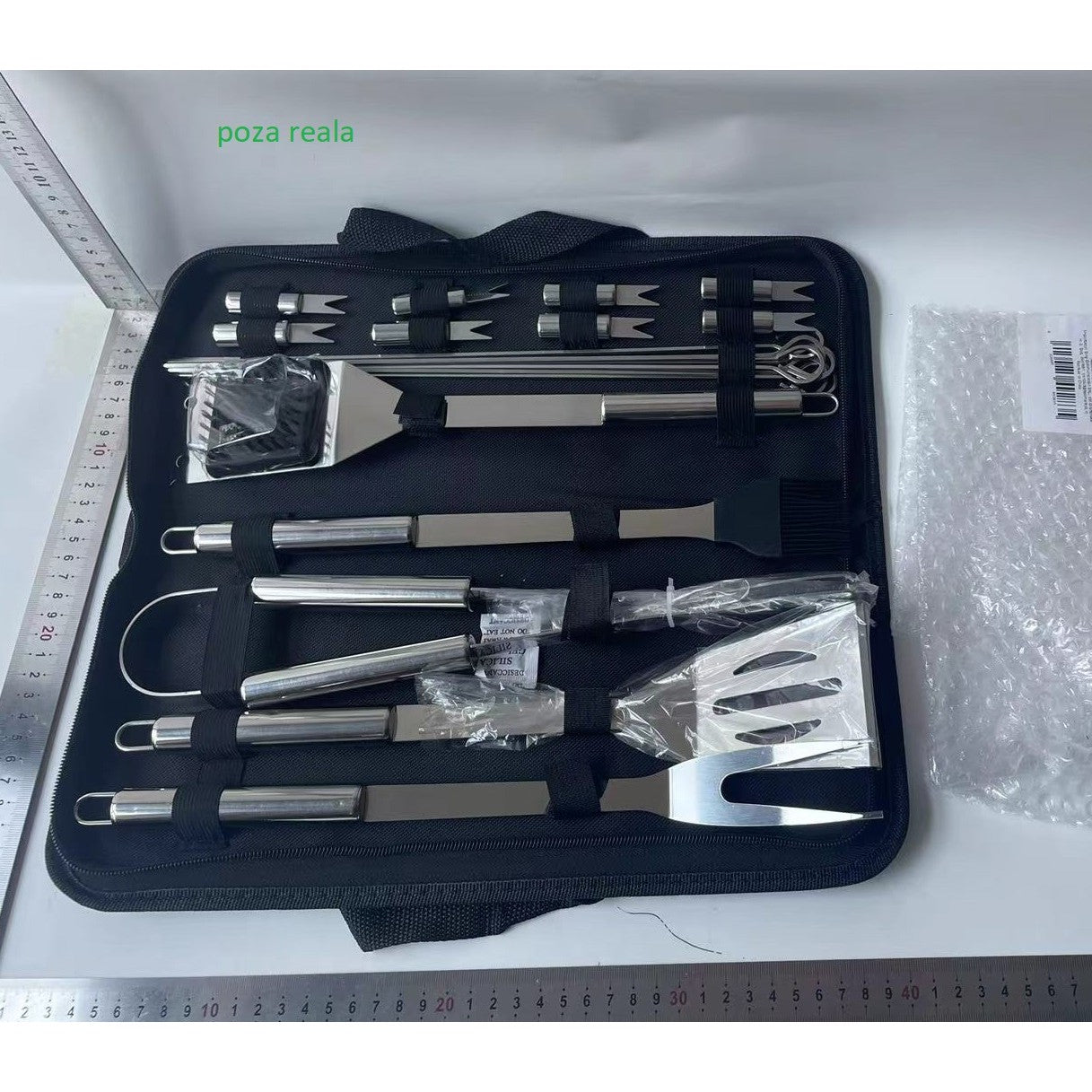 Set 18 Ustensile pentru Gratar, Klevo, din Otel Inoxidabil, Geanta Oxford, Argintiu