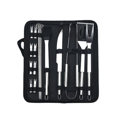 Set 18 Ustensile pentru Gratar, Klevo, din Otel Inoxidabil, Geanta Oxford, Argintiu