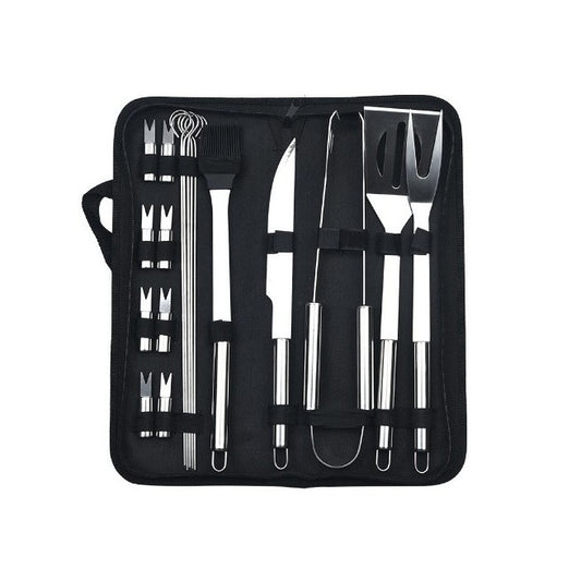 Set 18 Ustensile pentru Gratar, Klevo, din Otel Inoxidabil, Geanta Oxford, Argintiu