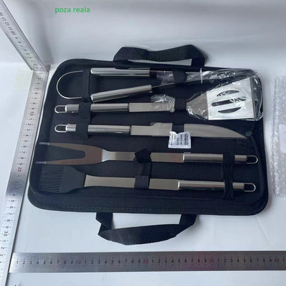 Set 5 Ustensile pentru Gratar, Klevo, din Otel Inoxidabil, Geanta Oxford, Argintiu