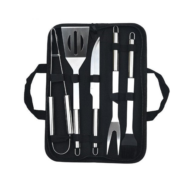 Set 5 Ustensile pentru Gratar, Klevo, din Otel Inoxidabil, Geanta Oxford, Argintiu