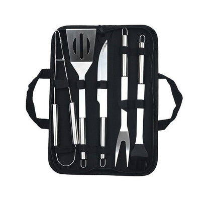 Set 5 Ustensile pentru Gratar, Klevo, din Otel Inoxidabil, Geanta Oxford, Argintiu