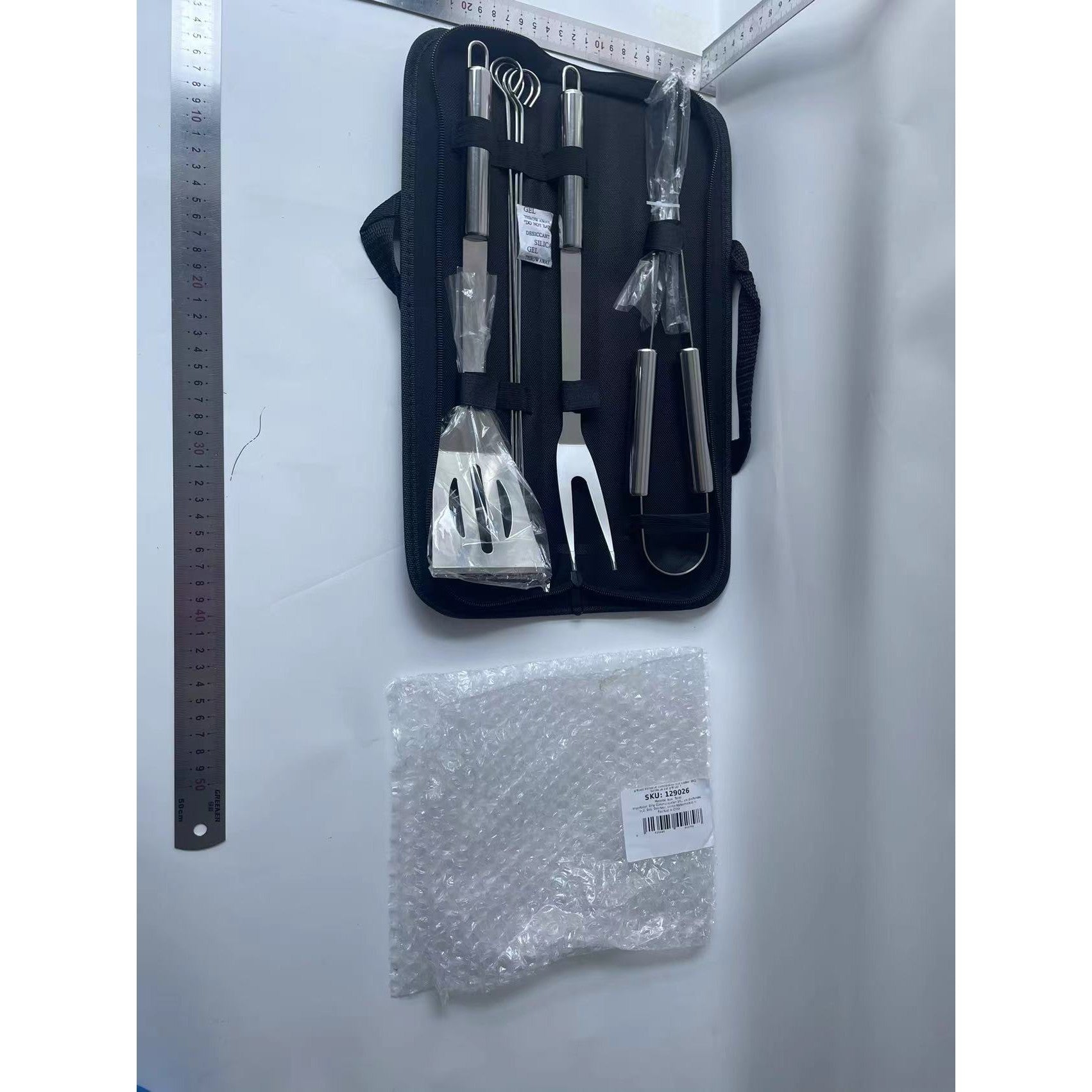 Set 7 Ustensile pentru Gratar, Klevo, din Otel Inoxidabil, Geanta Oxford, Argintiu