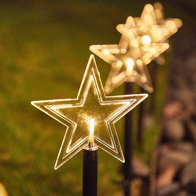 Set 5 Lampi solare LED de exterior Model Stea, pentru gradina, Klevo, 35.5 cm, Alb Cald