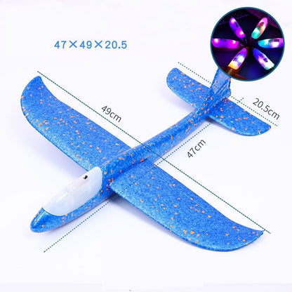 Avion planor din polistiren in punga , lungime 47 cm , cu lumini pe cap, Albastru , Klevo