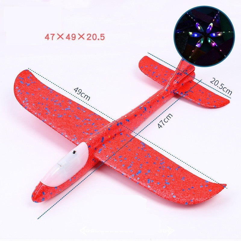 Avion planor din polistiren in punga , lungime 47 cm , Rosu , cu lumini pe cap, Klevo