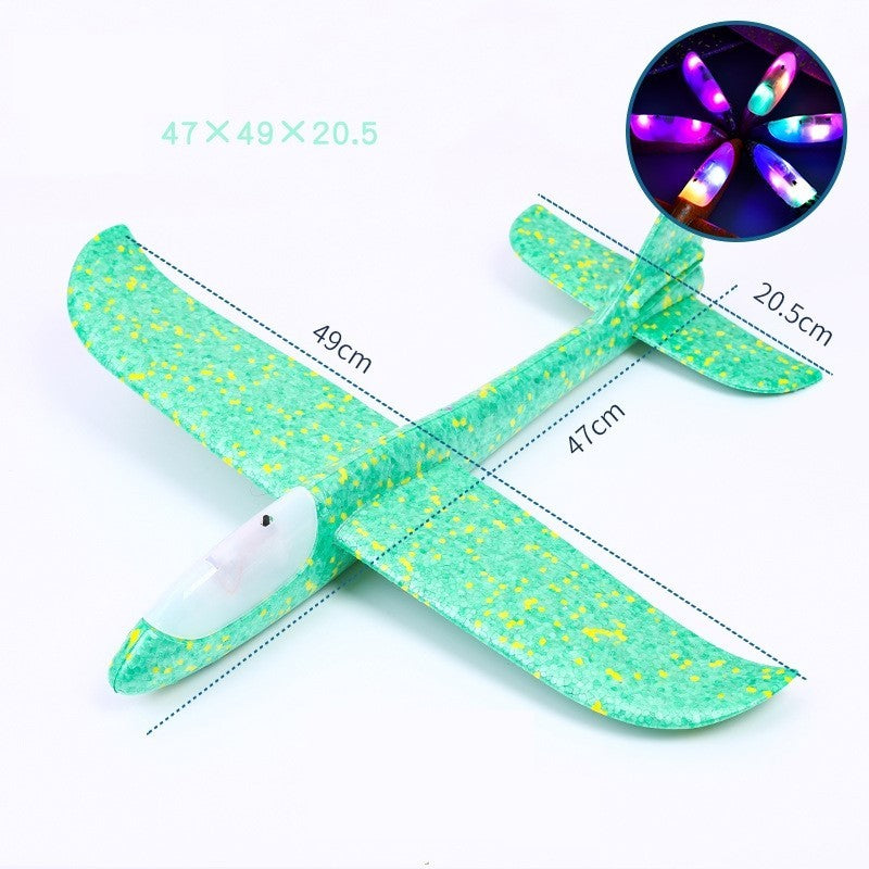 Avion planor din polistiren in punga , lungime 47 cm , Verde, cu lumini pe cap, Klevo