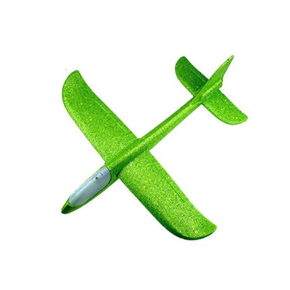 Avion planor din polistiren in punga , lungime 47 cm , cu lumina pe varf, Verde , Klevo