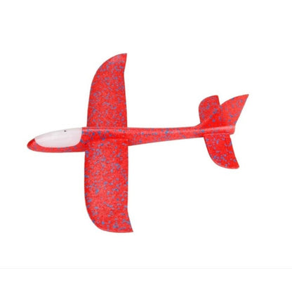 Avion planor din polistiren in punga , lungime 47 cm , Rosu , cu lumini pe cap, Klevo