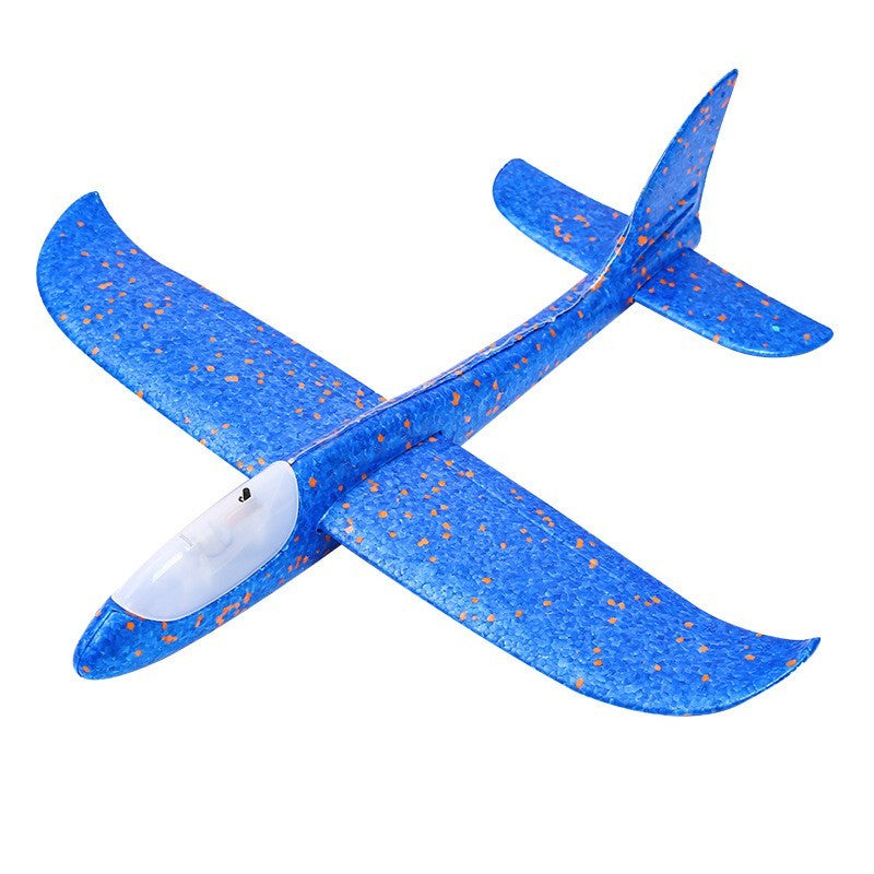 Avion planor din polistiren in punga , lungime 47 cm, cu lumini pe toata lungimea, Albastru , Klevo