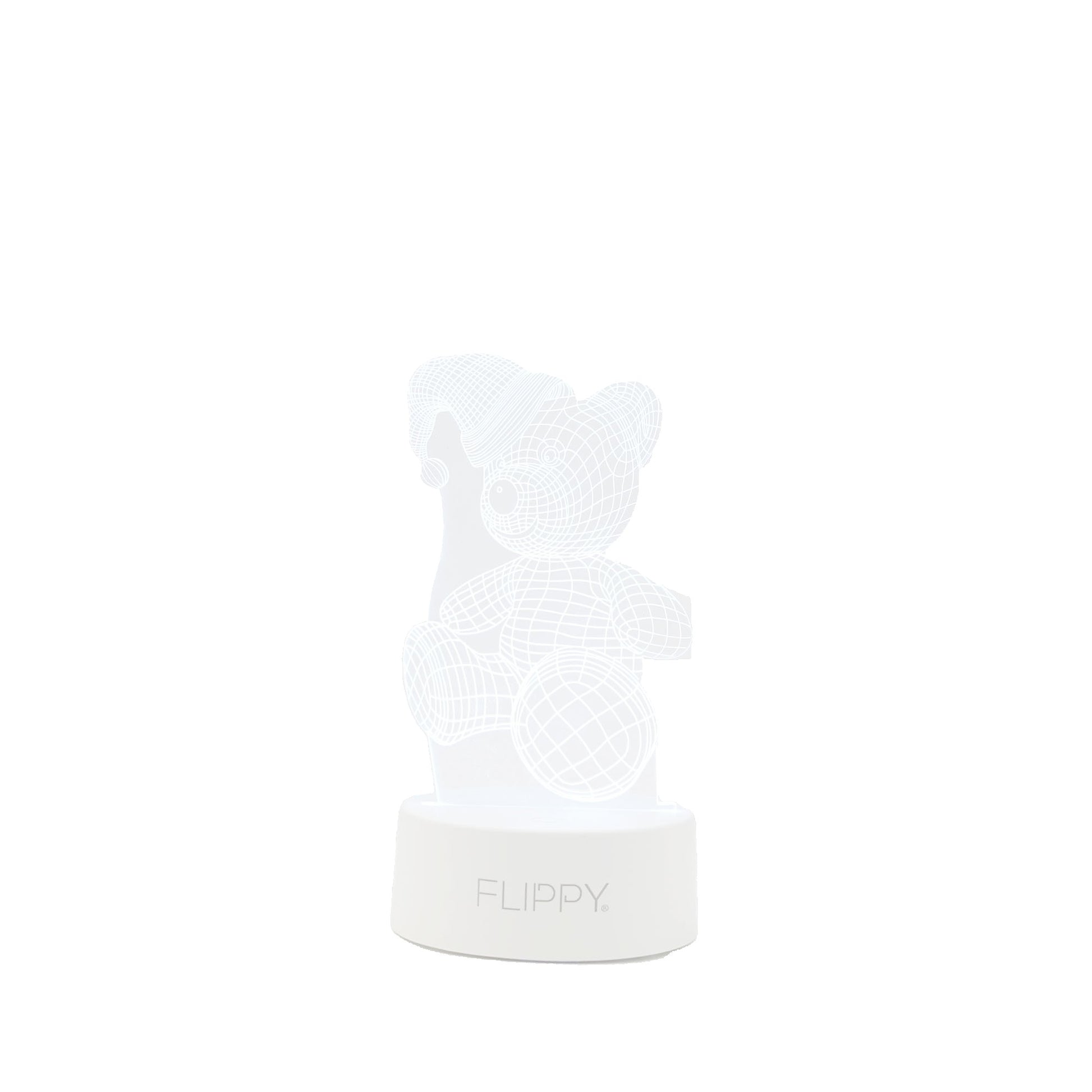 Lampa LED decorativa, Klevo, 3D, Urs cu palarie, cu telecomanda, doua moduri de alimentare USB si baterii, 20 cm inaltime, din material acril si lumina multicolora, alb