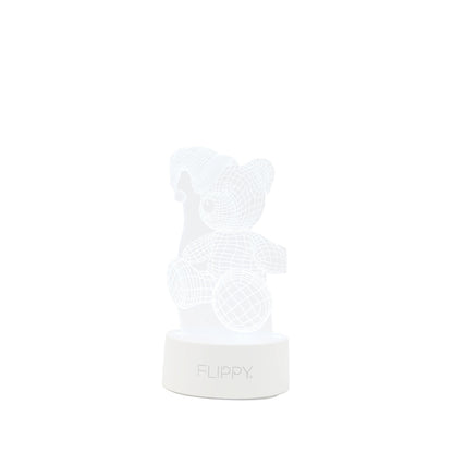 Lampa LED decorativa, Klevo, 3D, Urs cu palarie, cu telecomanda, doua moduri de alimentare USB si baterii, 20 cm inaltime, din material acril si lumina multicolora, alb